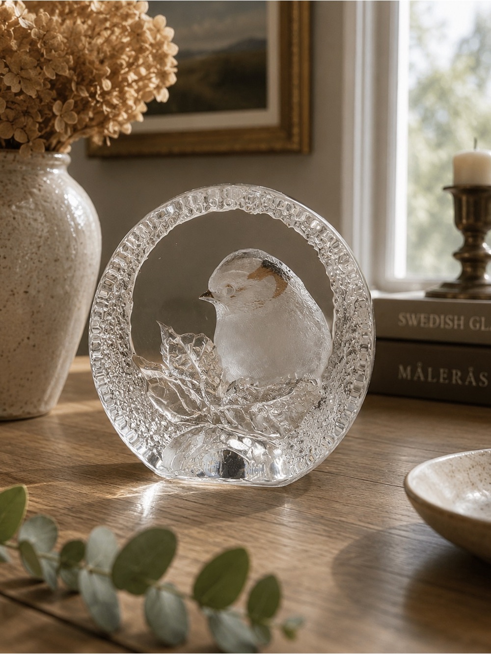 Mats Jonasson 9204 Sweden Crystal Bird Paperweight Signed Swedish Art Glass